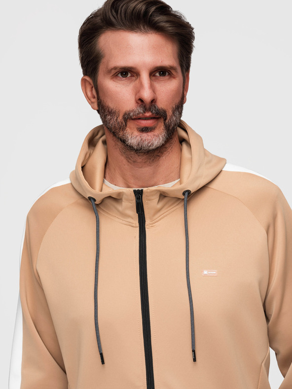 Ombre Clothing Moska jopica s kapuco brez gumbov in robom - bež V4 B1717 Ombre Clothing