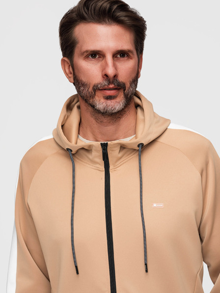 Ombre Clothing Moska jopica s kapuco brez gumbov in robom - bež V4 B1717 Ombre Clothing