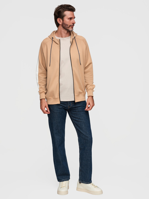 Ombre Clothing Moska jopica s kapuco brez gumbov in robom - bež V4 B1717 Ombre Clothing