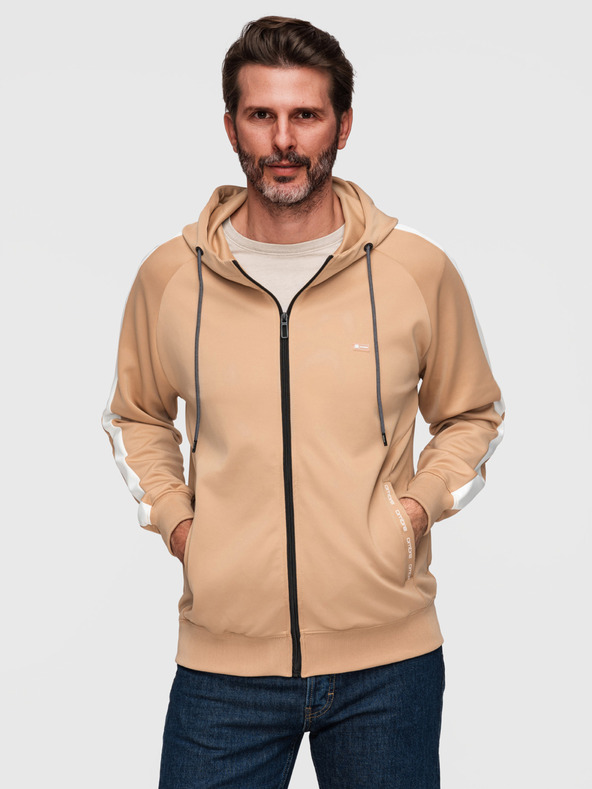 Ombre Clothing Moska jopica s kapuco brez gumbov in robom - bež V4 B1717 Ombre Clothing