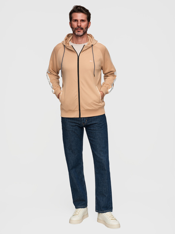 Ombre Clothing Moska jopica s kapuco brez gumbov in robom - bež V4 B1717 Ombre Clothing