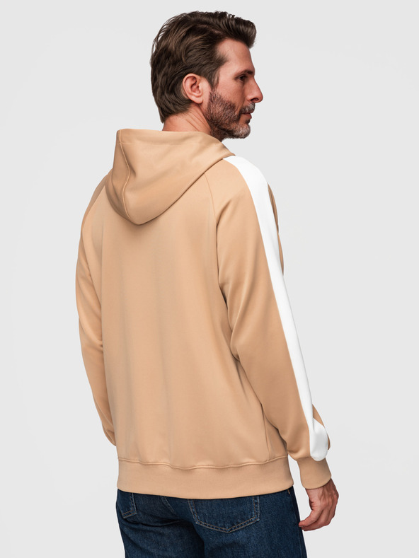 Ombre Clothing Moska jopica s kapuco brez gumbov in robom - bež V4 B1717 Ombre Clothing