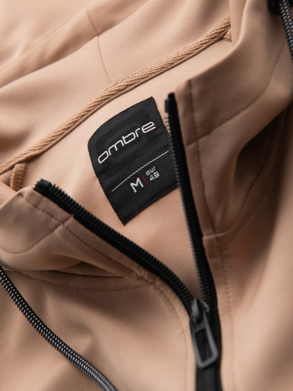 Ombre Clothing Moska jopica s kapuco brez gumbov in robom - bež V4 B1717 Ombre Clothing