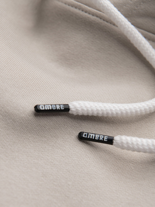 Ombre Clothing Moska bombažna klokanji jopica BASIC s kapuco - svetlo bež Ombre Clothing