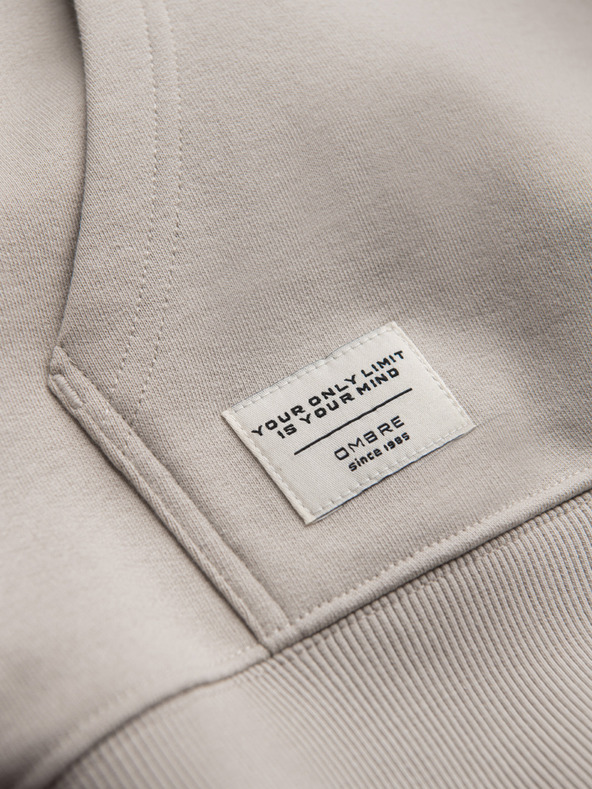 Ombre Clothing Moska bombažna klokanji jopica BASIC s kapuco - svetlo bež Ombre Clothing