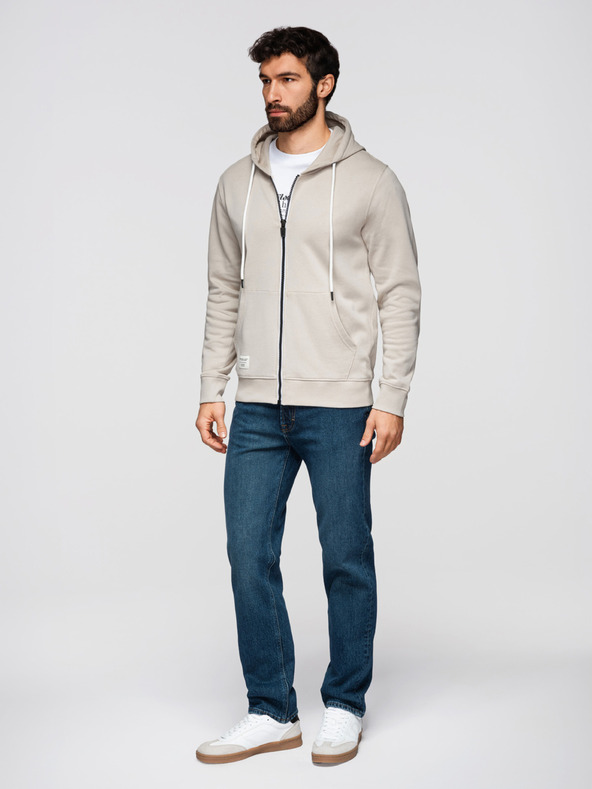 Ombre Clothing Moska bombažna jopica BASIC s kapuco - svetlo bež V1 OM-SSBZ-0272 Ombre Clothing