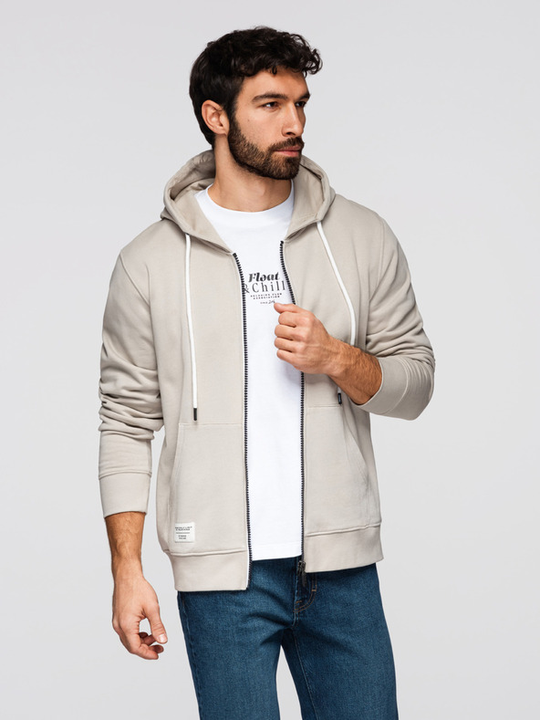 Ombre Clothing Moska bombažna jopica BASIC s kapuco - svetlo bež V1 OM-SSBZ-0272 Ombre Clothing