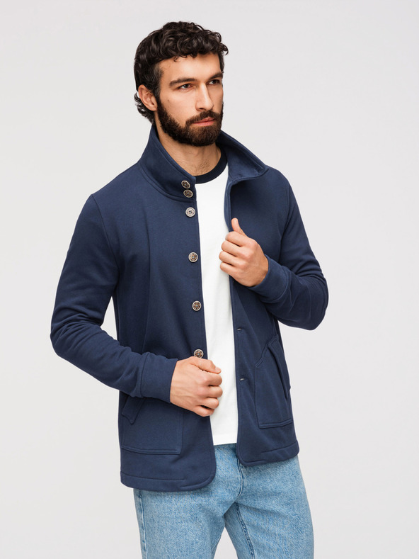 Ombre Clothing Moska pletena jopica s pokojcem - temno modra V4 B1716 Ombre Clothing