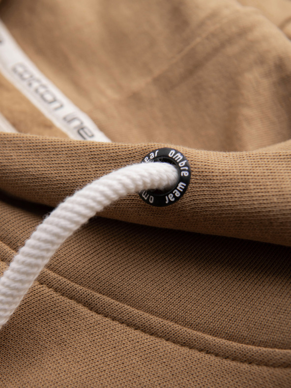 Ombre Clothing Moska bombažna klokanji jopica BASIC s kapuco - rjava Ombre Clothing