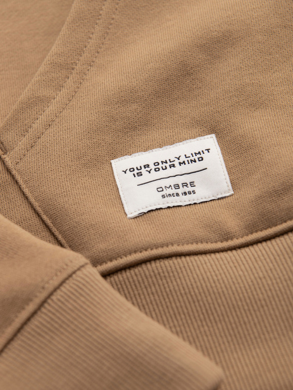 Ombre Clothing Moska bombažna klokanji jopica BASIC s kapuco - rjava Ombre Clothing