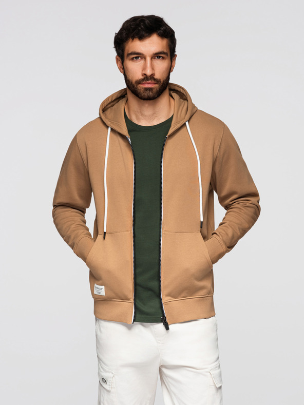 Ombre Clothing Moska bombažna jopica BASIC s kapuco - rjava V2 OM-SSBZ-0272 Ombre Clothing