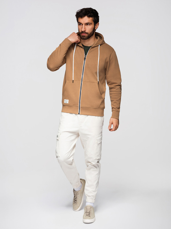 Ombre Clothing Moska bombažna jopica BASIC s kapuco - rjava V2 OM-SSBZ-0272 Ombre Clothing