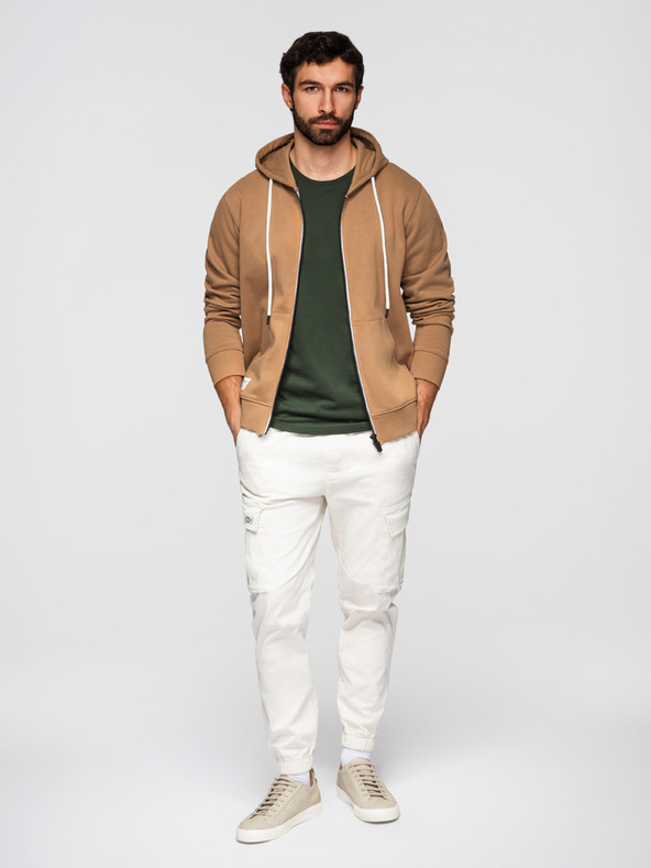 Ombre Clothing Moska bombažna jopica BASIC s kapuco - rjava V2 OM-SSBZ-0272 Ombre Clothing