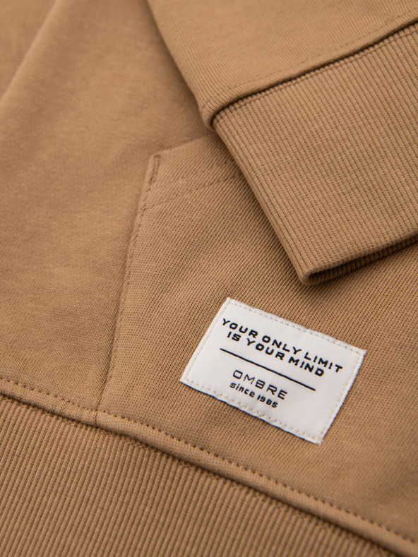 Ombre Clothing Moska bombažna jopica BASIC s kapuco - rjava V2 OM-SSBZ-0272 Ombre Clothing
