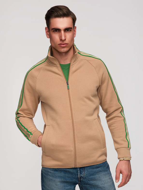 Ombre Clothing Moska jopica na zadrgo s kontrastnim robom in visoko nogavico - rjava V1 B1715 Ombre Clothing