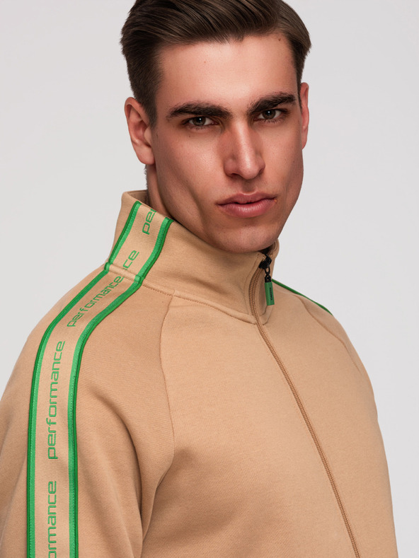 Ombre Clothing Moska jopica na zadrgo s kontrastnim robom in visoko nogavico - rjava V1 B1715 Ombre Clothing