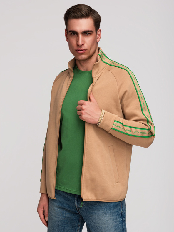 Ombre Clothing Moska jopica na zadrgo s kontrastnim robom in visoko nogavico - rjava V1 B1715 Ombre Clothing