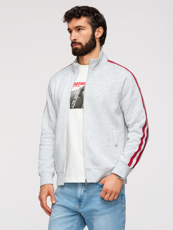 Ombre Clothing Moska jopica z visoko nogavico in črtami - siva melange V1 B1718 Ombre Clothing