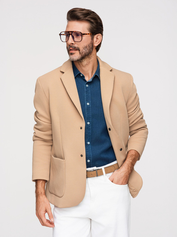 Ombre Clothing Moska strukturirana jakna z visoko nogavico in kapuco - svetlo rjava V1 M167 Ombre Clothing