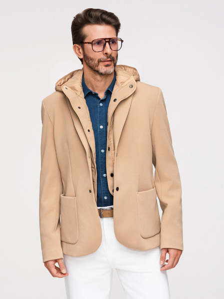 Ombre Clothing Moska strukturirana jakna z visoko nogavico in kapuco - svetlo rjava V1 M167 Ombre Clothing