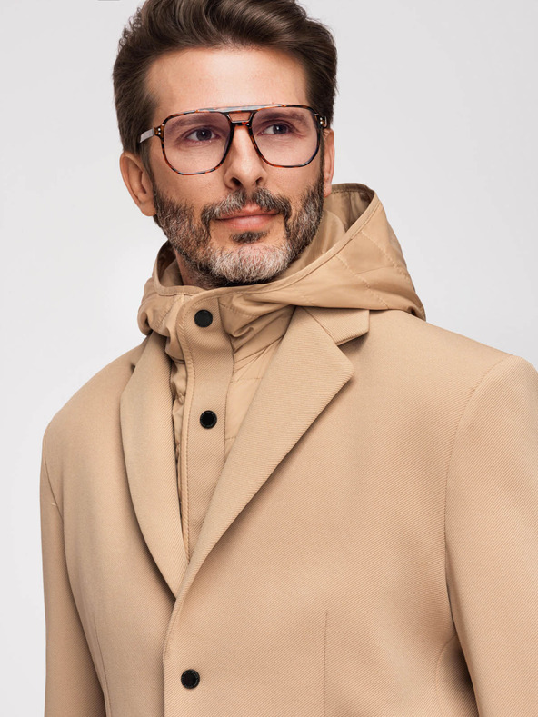 Ombre Clothing Moska strukturirana jakna z visoko nogavico in kapuco - svetlo rjava V1 M167 Ombre Clothing