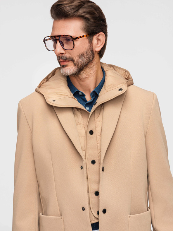 Ombre Clothing Moska strukturirana jakna z visoko nogavico in kapuco - svetlo rjava V1 M167 Ombre Clothing