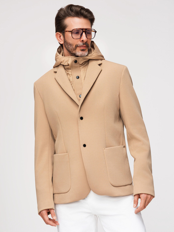 Ombre Clothing Moska strukturirana jakna z visoko nogavico in kapuco - svetlo rjava V1 M167 Ombre Clothing