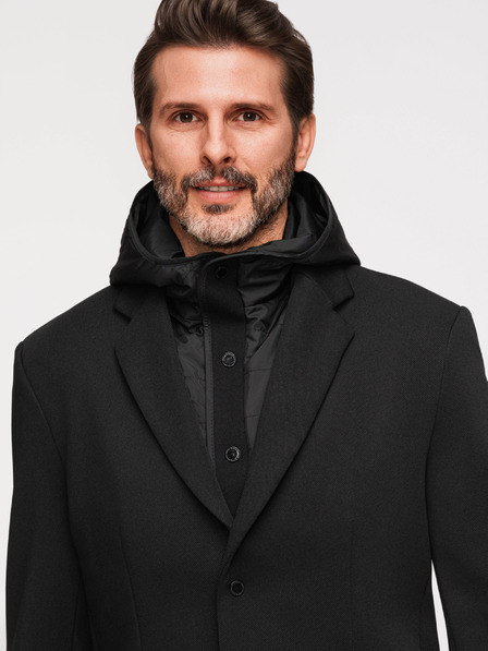 Ombre Clothing Moska strukturirana jakna z visoko nogavico in kapuco - črna V2 M167 Ombre Clothing