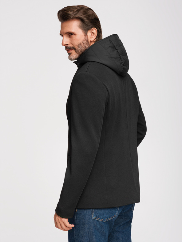 Ombre Clothing Moska strukturirana jakna z visoko nogavico in kapuco - črna V2 M167 Ombre Clothing