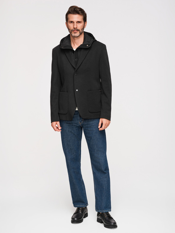 Ombre Clothing Moska strukturirana jakna z visoko nogavico in kapuco - črna V2 M167 Ombre Clothing