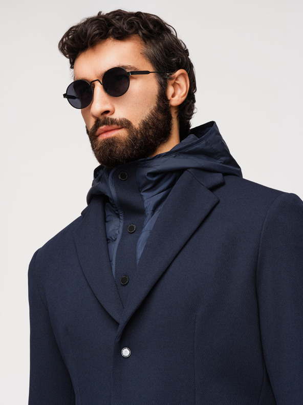 Ombre Clothing Moska strukturirana jakna s kapuco in visoko nogavico - temno modra V3 M167 Ombre Clothing