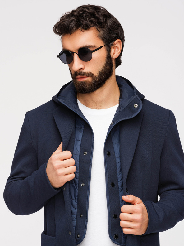 Ombre Clothing Moska strukturirana jakna s kapuco in visoko nogavico - temno modra V3 M167 Ombre Clothing