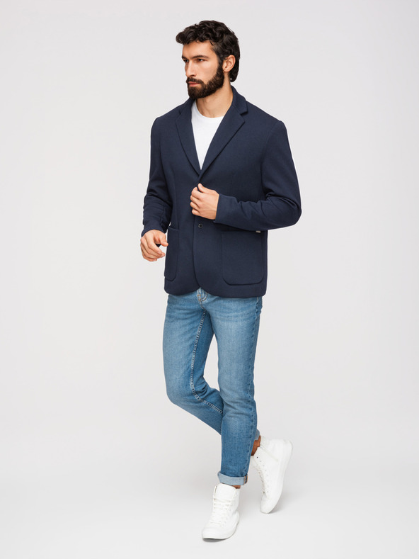 Ombre Clothing Moska strukturirana jakna s kapuco in visoko nogavico - temno modra V3 M167 Ombre Clothing