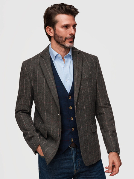 Ombre Clothing Moska elegantna fino kockasta jakna iz volnene zmesi - temno rjava V3 M166 Ombre Clothing