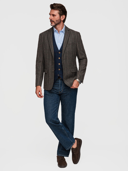 Ombre Clothing Moska elegantna fino kockasta jakna iz volnene zmesi - temno rjava V3 M166 Ombre Clothing