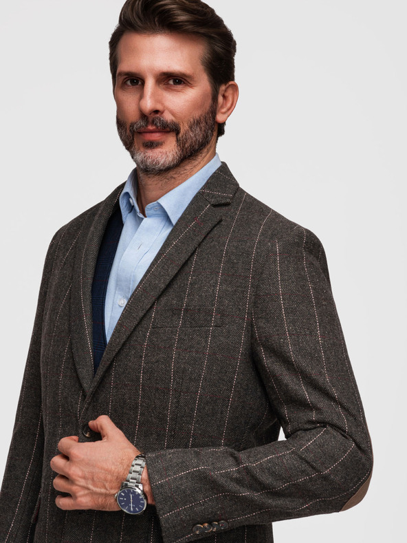 Ombre Clothing Moska elegantna fino kockasta jakna iz volnene zmesi - temno rjava V3 M166 Ombre Clothing