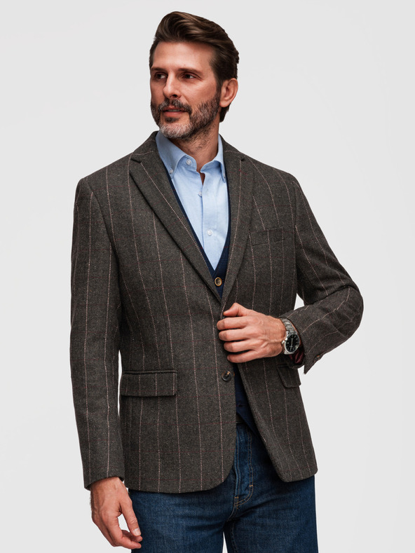 Ombre Clothing Moska elegantna fino kockasta jakna iz volnene zmesi - temno rjava V3 M166 Ombre Clothing