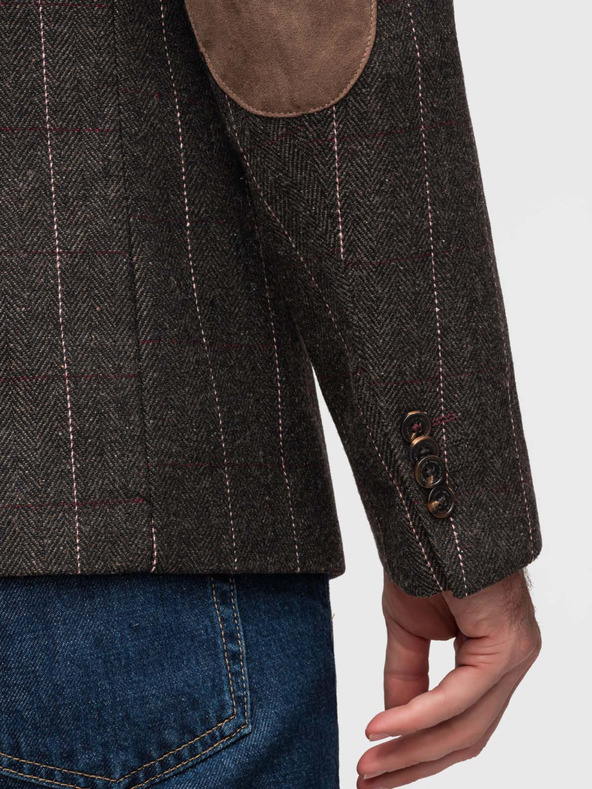 Ombre Clothing Moska elegantna fino kockasta jakna iz volnene zmesi - temno rjava V3 M166 Ombre Clothing