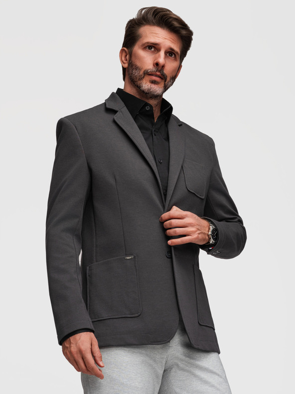 Ombre Clothing Moska pletena jakna ozke reze s fino strukturo - grafit V1 M165 Ombre Clothing