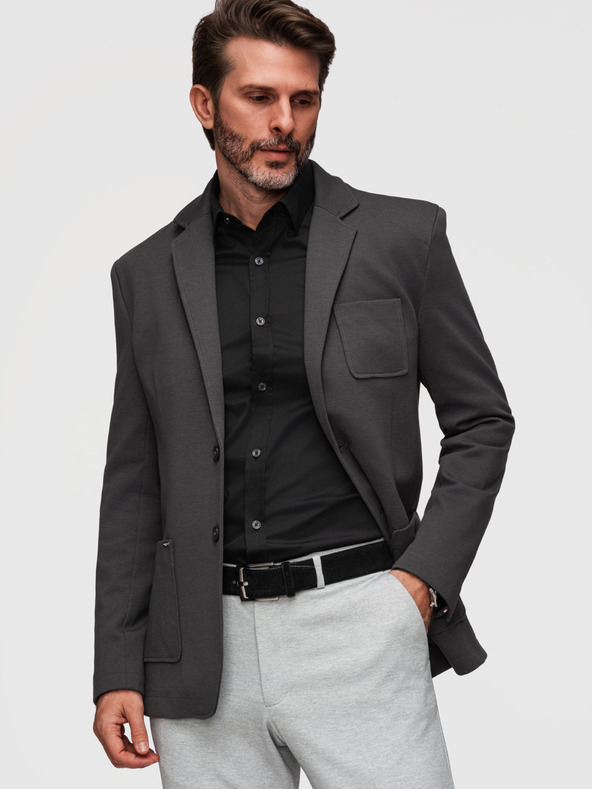 Ombre Clothing Moska pletena jakna ozke reze s fino strukturo - grafit V1 M165 Ombre Clothing