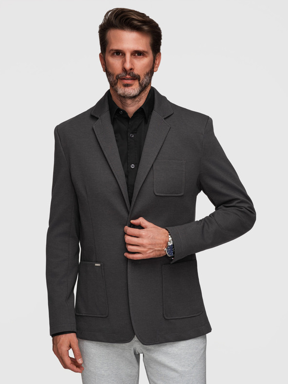 Ombre Clothing Moska pletena jakna ozke reze s fino strukturo - grafit V1 M165 Ombre Clothing