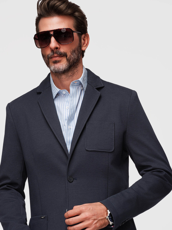 Ombre Clothing Moška pletena jakna slim fit reza s fino strukturo - temno modra V3 M165 Ombre Clothing