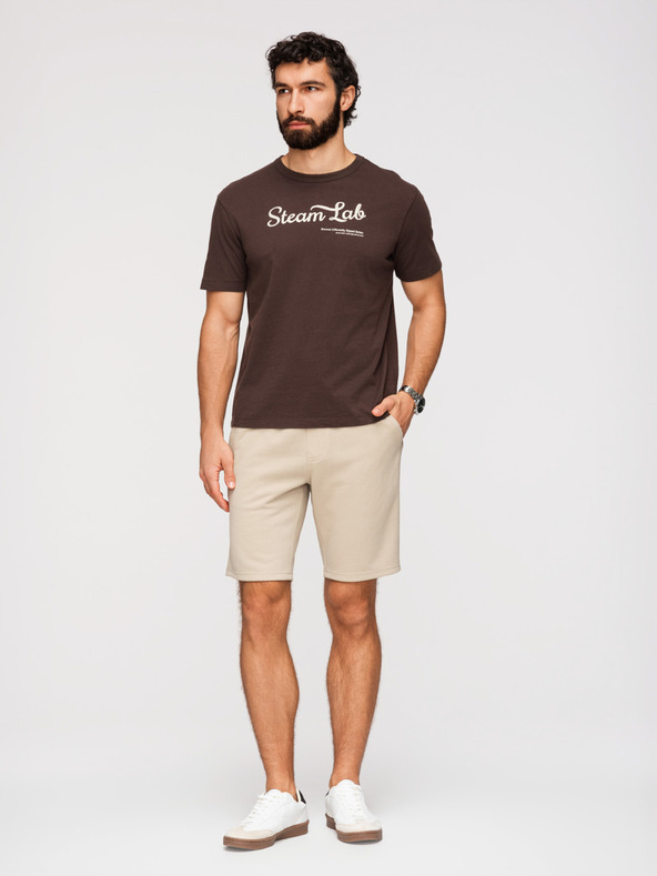 Ombre Clothing Moške strukturirane kratke hlače REGULAR FIT - bež V1 OM-SRSK-0124 Ombre Clothing