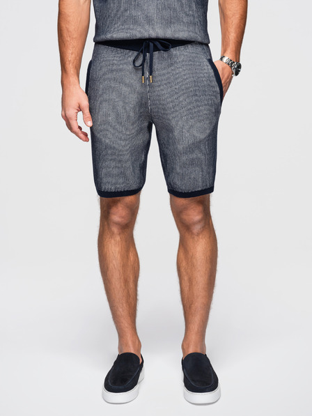 Ombre Clothing Moške pletene kratke hlače s prilagodljivim pasom - temno modre V3 OM-SRCS-0202 Ombre Clothing