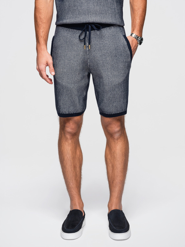 Ombre Clothing Moške pletene kratke hlače s prilagodljivim pasom - temno modre V3 OM-SRCS-0202 Ombre Clothing
