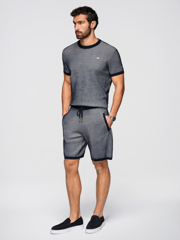 Ombre Clothing Moške pletene kratke hlače s prilagodljivim pasom - temno modre V3 OM-SRCS-0202 Ombre Clothing