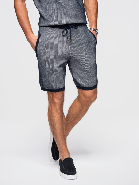 Ombre Clothing Moške pletene kratke hlače s prilagodljivim pasom - temno modre V3 OM-SRCS-0202 Ombre Clothing