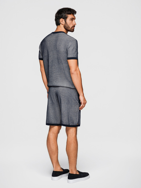 Ombre Clothing Moške pletene kratke hlače s prilagodljivim pasom - temno modre V3 OM-SRCS-0202 Ombre Clothing