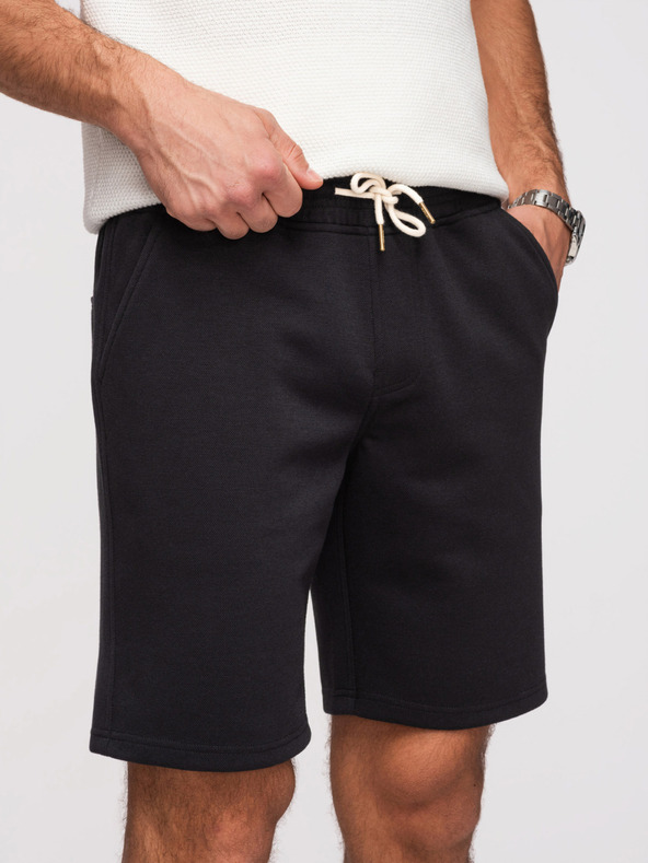 Ombre Clothing Moške strukturirane kratke hlače REGULAR FIT - črne V2 OM-SRSK-0124 Ombre Clothing