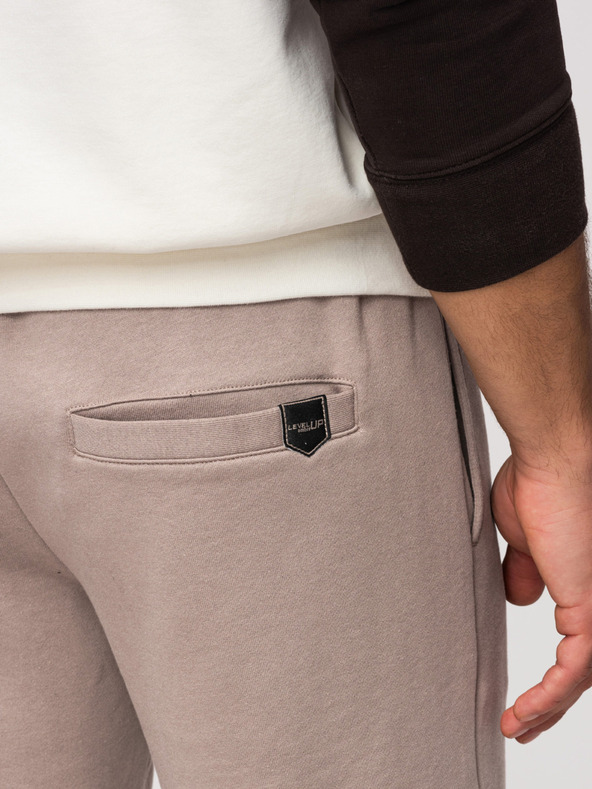 Ombre Clothing Moške kratke hlače REGULAR FIT iz francuske frotir pletenine - temno bež V2 OM-SRSK-0196 Ombre Clothing